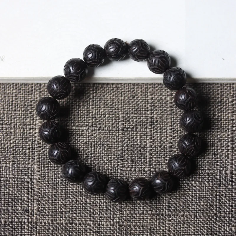 Purple Ebony Carving Beads Lucky Lotus House Buddha Beads Bracelet Men's and Women's Hand String Rosary Beads First Decorations
