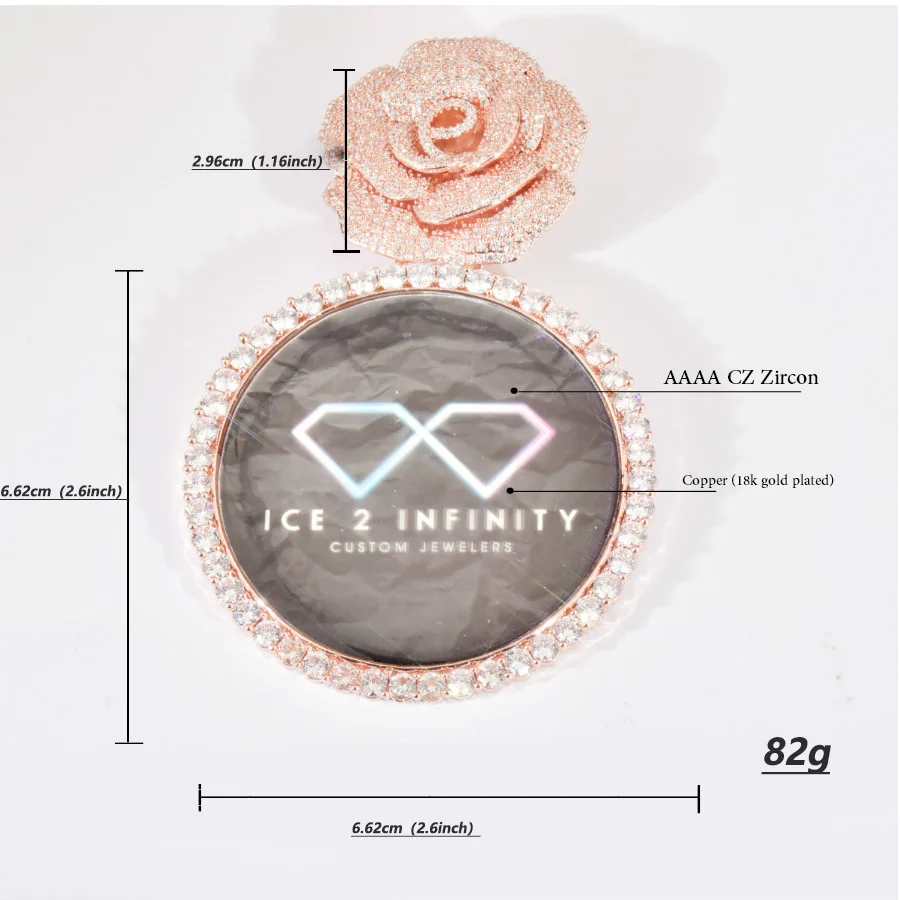 Custom Photo Pendant Rose Flower Bail Memory Frame Picture Necklace Chain Iced Out Zircon Men Women Hip Hop Jewelry NEW
