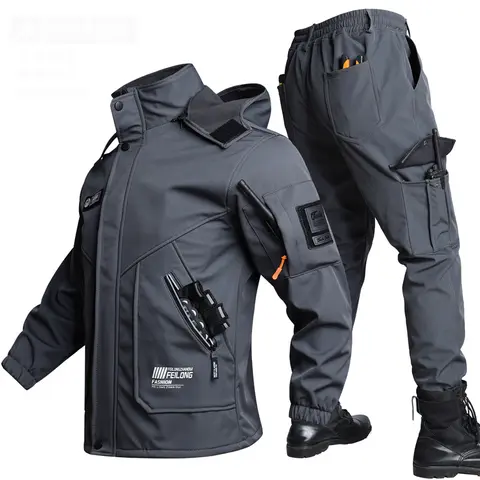 Inverno Uomo Mountain Ski Set caldi Tuta sportiva impermeabile Giacche tattiche + Pantaloni 2 pezzi Uomo Giacca a vento spessa Set Tute