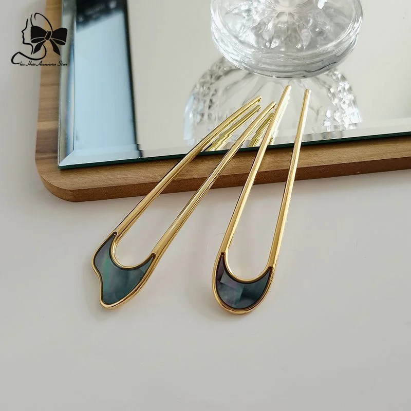 Fashionable U-shaped Hairpin Shell Hairpin Metal U Shaped Hair Pins Hair Fork French  Simple Hair Accessories for Women