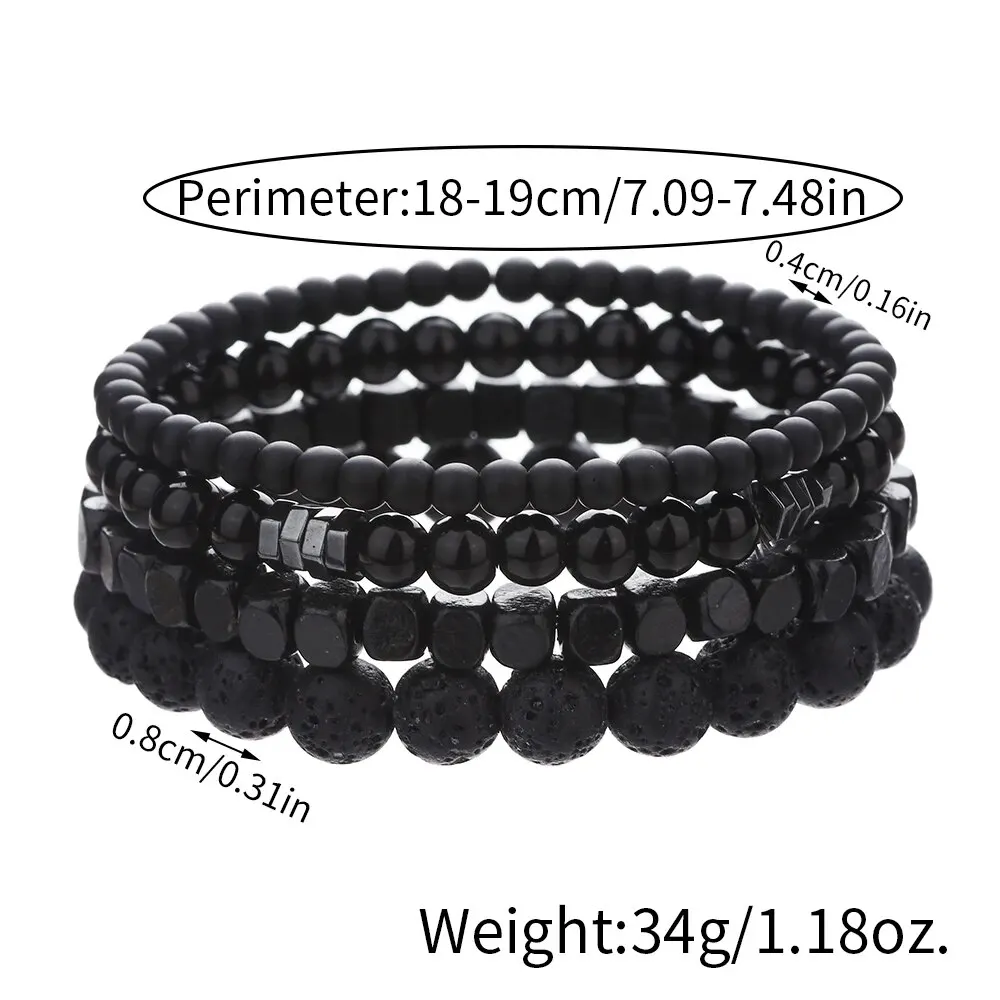 4 Teile/satz Schwarz Gall Stein Vulkanstein Holz Perlen Multi-schicht männer Kombination Elastische Armband Für Paar Freunde schmuck – Detail 4