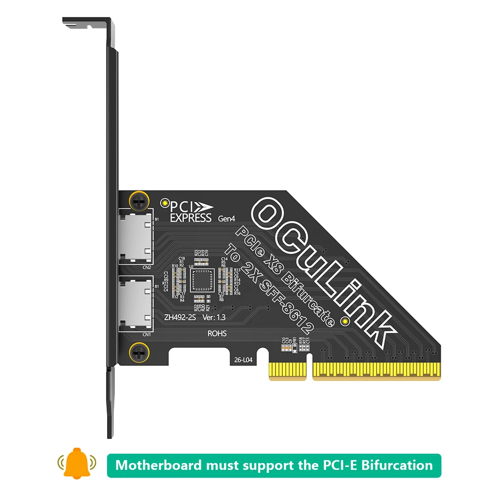 OCuLink Adapter SFF-8612 PCIe 4.0 Bifurcation X8 2-Port X16 4-Port for External NVMe SSD Enclosure U.2