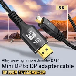 Minidp to Dp Cable Version 1.4 8K60 Graphics Card Mini Dp to Dp Adapter Thunderbolt 2 Suitable for Apple Notebook MacBook to 4K1