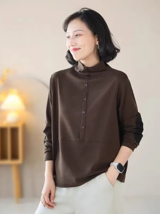 قاعدة نسائية فضفاضة تناسب irt f ياقة عالية مبطنة بعنوان Fce، نسخة كورية مريحة، لون طويل Sve