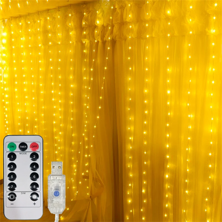 

Remote USB Curtain Light Fairy String Lights Garden Yard Wedding Birthday Christmas Mother's Day Party Holiday Decor Lights