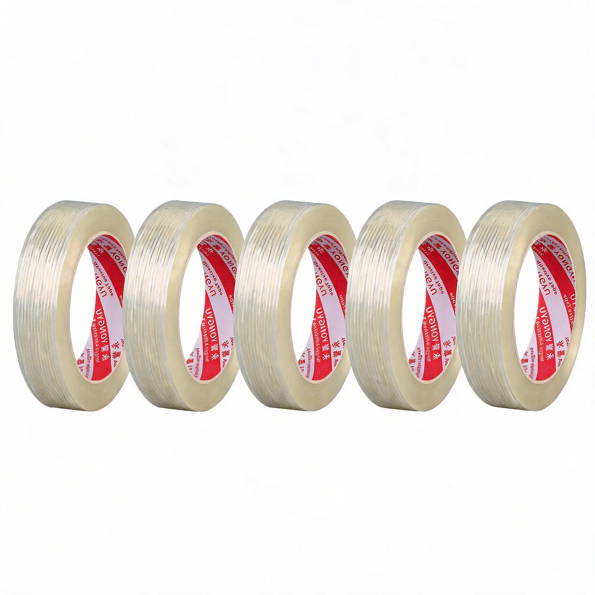 5 Rolls Striped Fiber Tape 50mm x 25m Single Sided Filament Tape High Strength Battery Pack Binding Cable Fixing Industrial Use