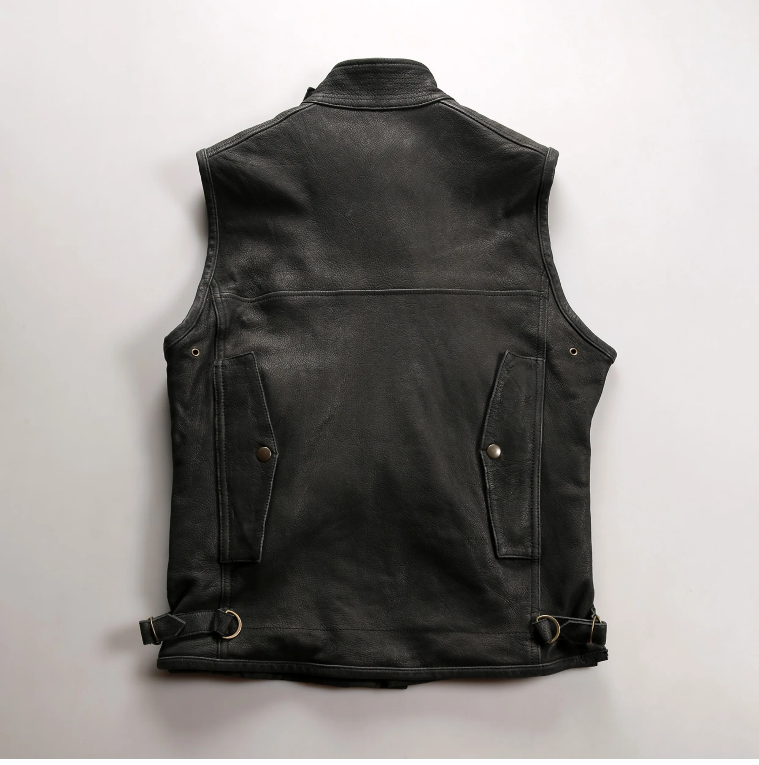 Brown Four Seasons Leather Vest Men Retro Style Plus Size 5XL Genuine Natural Sheepskin Stand Collar Hunter Safari Vest - Image 6