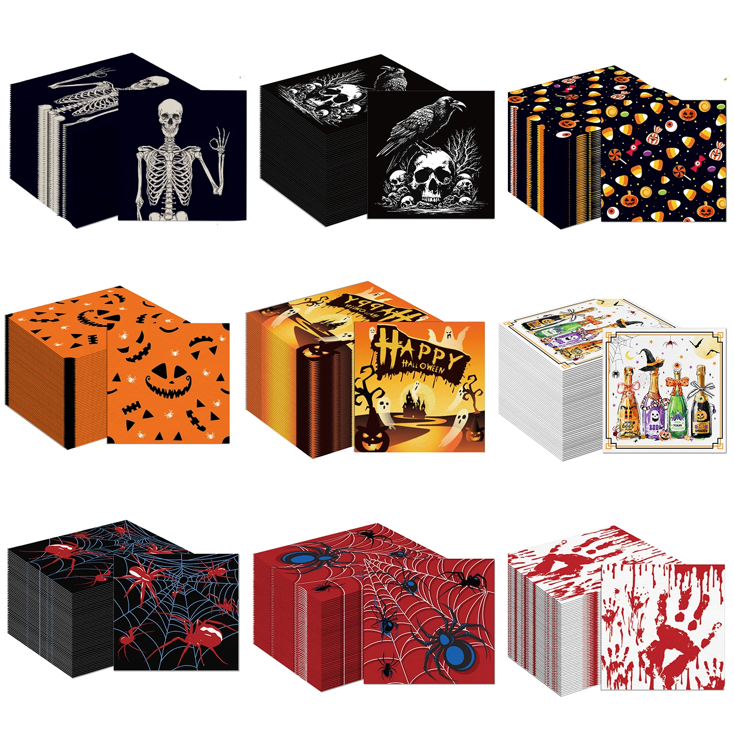20/40 Stück Halloween-Party-Servietten, Skelett-Spinnen-Papierservietten für Halloween-Tischdekoration, Partyzubehör