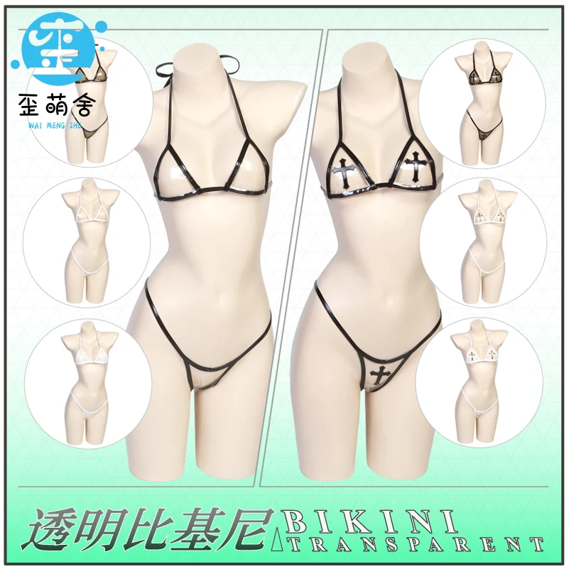 

Dark Nun Cosplay Costume Women Cross Bikini Milky Black Abstinence Transparent Bikini