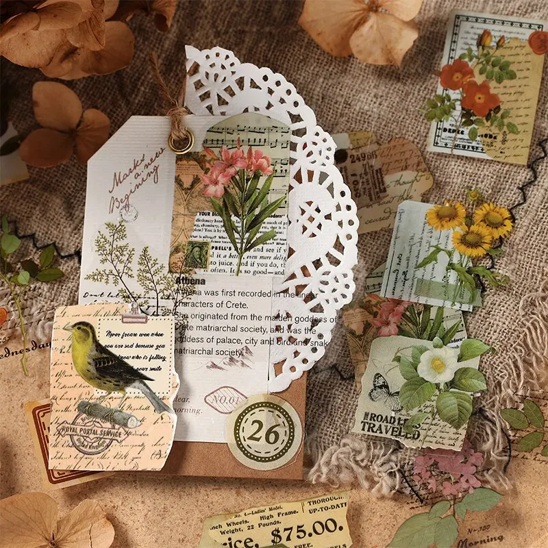 4-ontwerp PET Vintage sticker boek literaire plant stempel etiketten rijk patroon handboek DIY decoratieve esthetische stickers