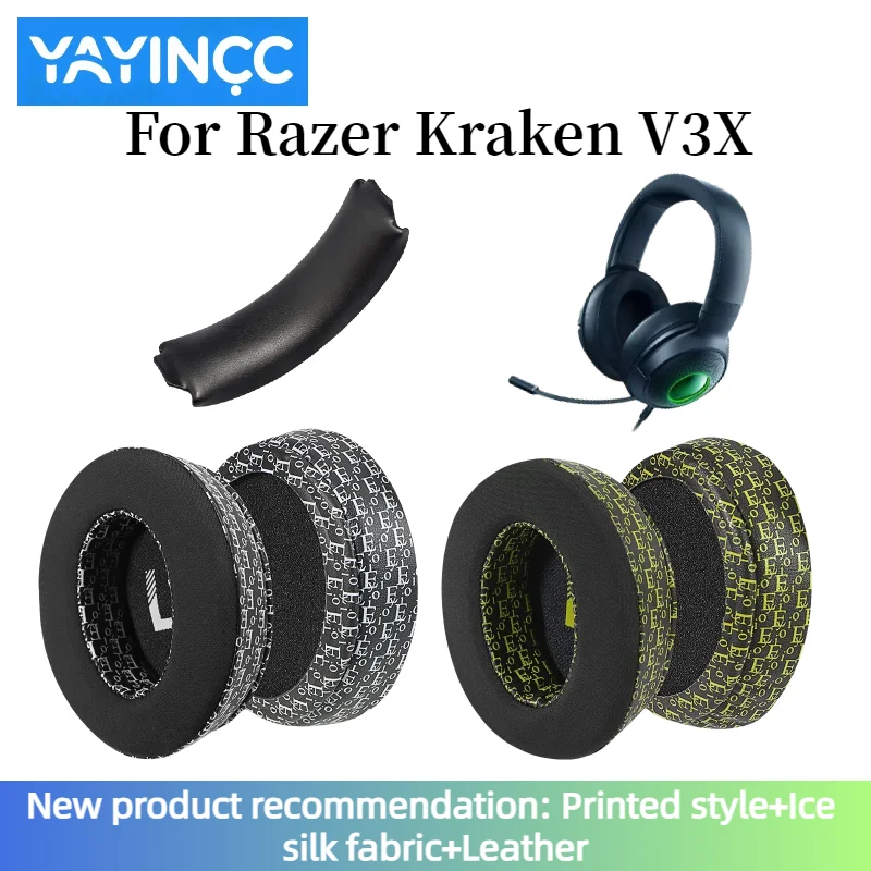 

YAYINCC Ear Pad Headphone Earpads For Razer Kraken X Gaming Headphone Replacement Printed ice silk fabric Ear Pads Repair Parts