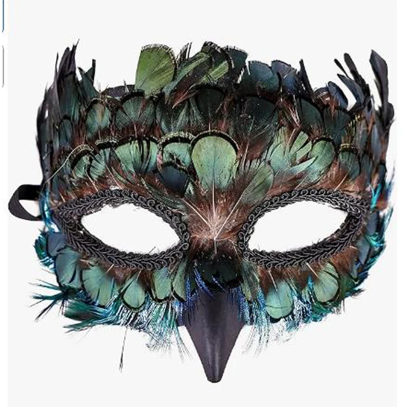 Peacock Feather Masquerade Mask Bird Beak Mask for Costume Party. Indiana Eagle-shaped Feather Venetian Mask