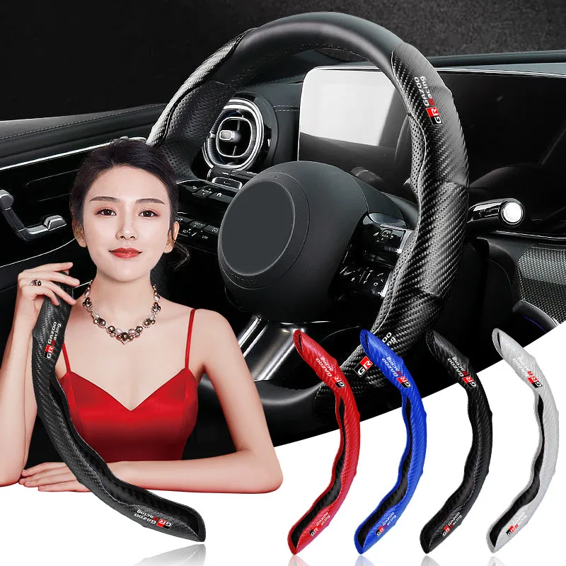 

2pc Carbon Fiber Non-Slip Steering Wheel Cover Car Accessories for Toyota GR SPORT Alphard Avensis Prius Verso Crown Yaris TRD