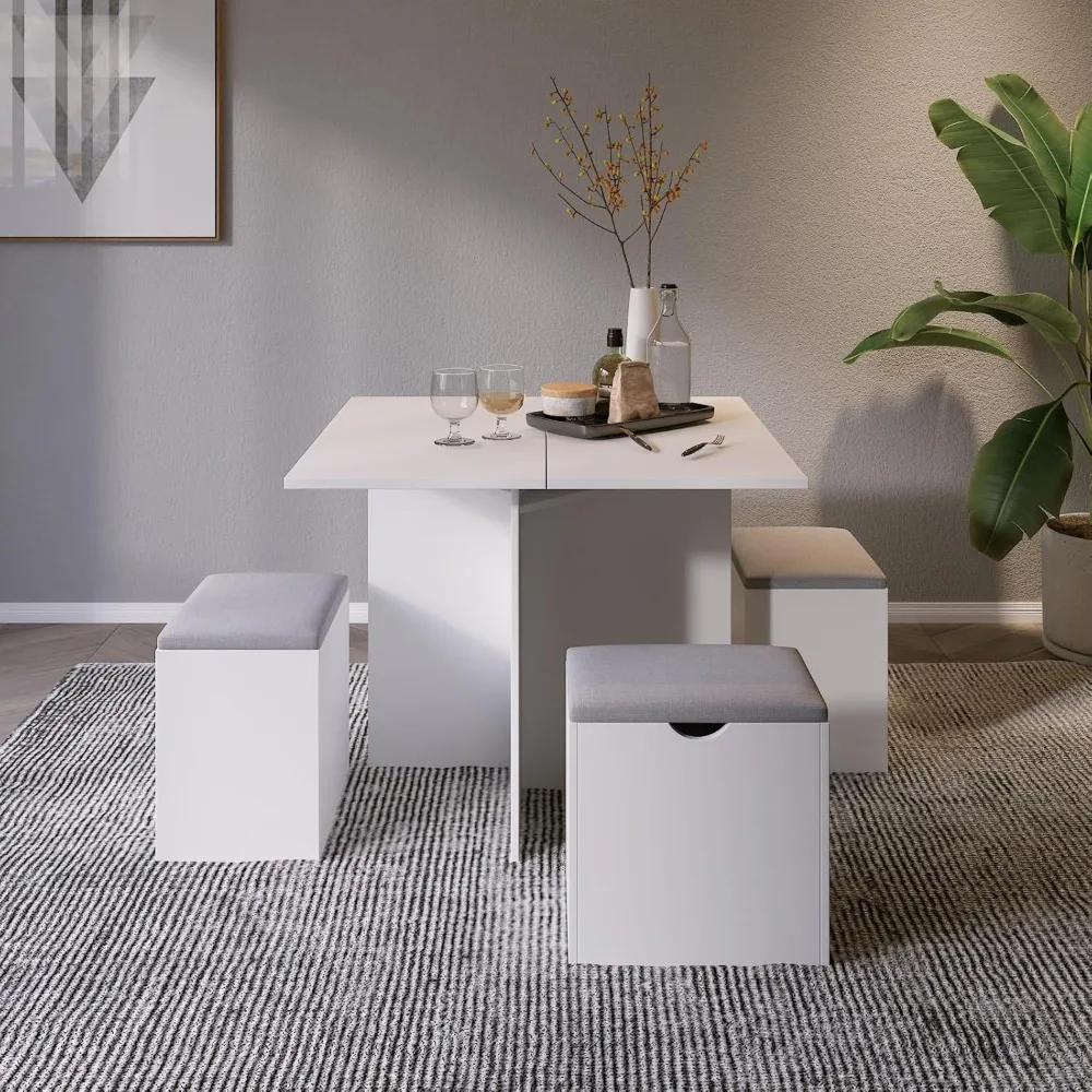 Ensemble de table à manger 5 pièces, petite table de cuisine avec 4 pistes, compacte et peu encombrante, pour salle à manger et cuisine moderne (blanc et G)