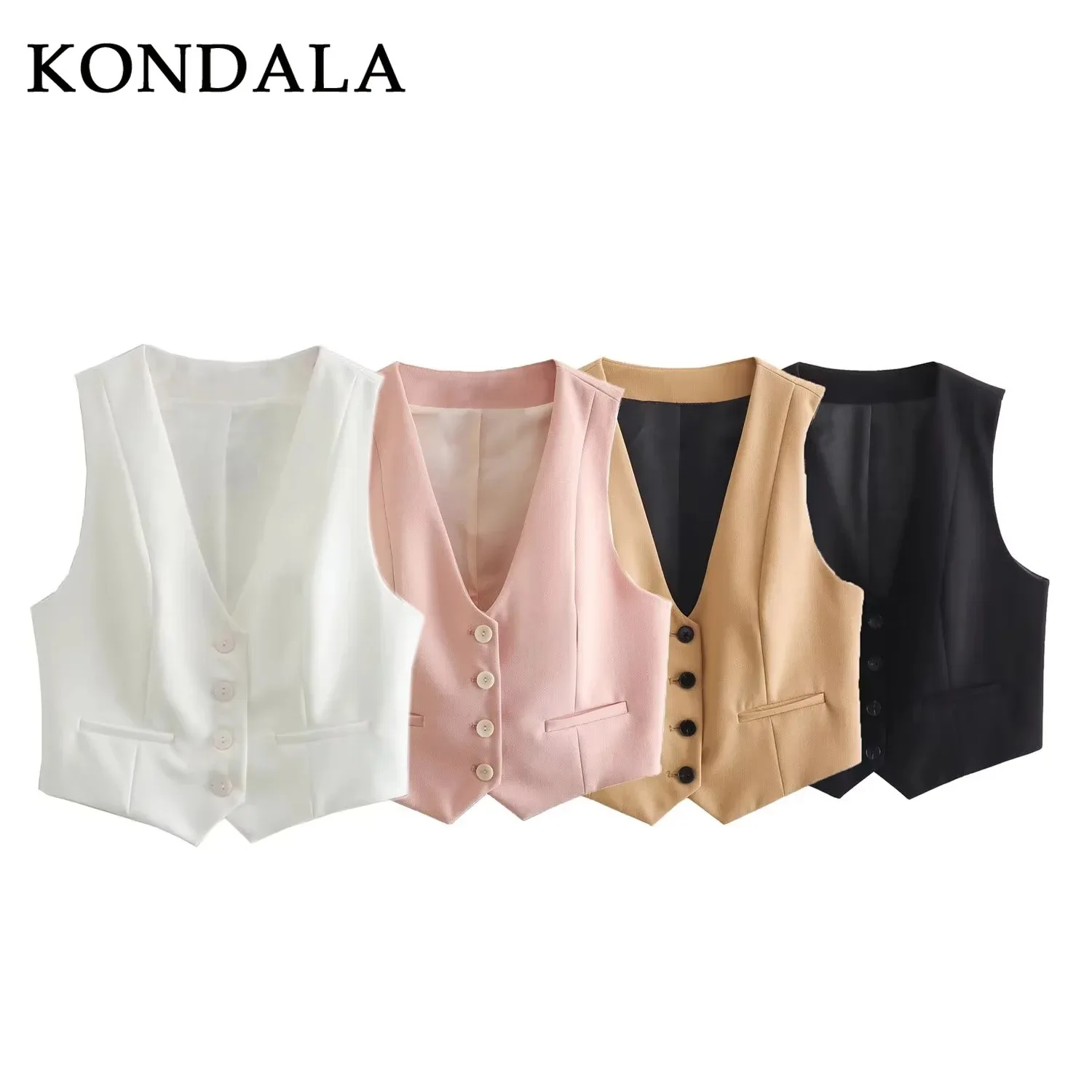 KONDALA 2025 Fall Winter Casual Solid Suits V Neck Sleeveless Single Breasted Vest+Fashion Elegant Mid Waist Wide Leg Pants Set