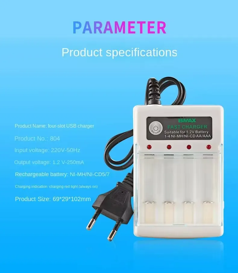 AA  AAA 4 Slots Battery Charger 110V 220V Ni-Cd Fast Charging Rechargeable Smart US / EU Plug for 1.2V Battery Charging