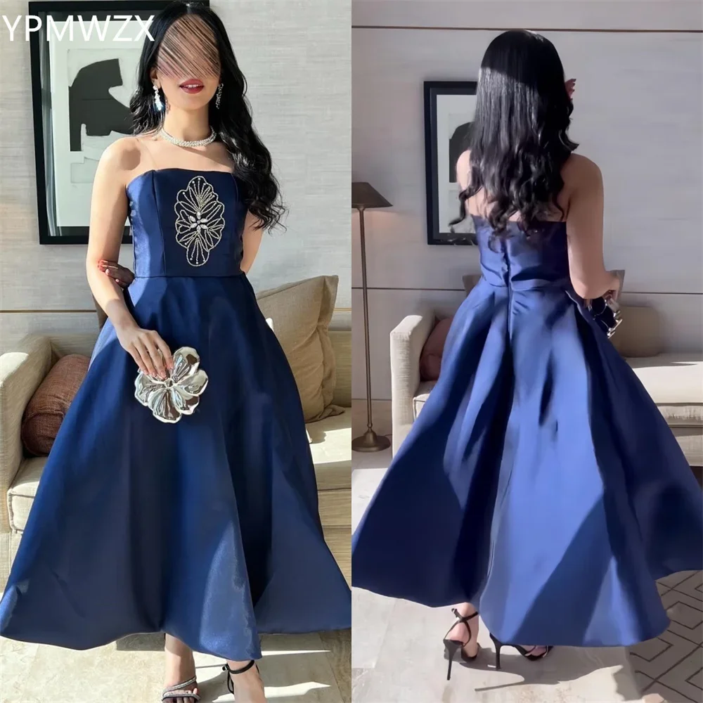 

Customized Women Party Dress Occasion Prom YPMWZX Strapless A-line Ankle Length Skirts Draped Sleeveless Bead Bespoke