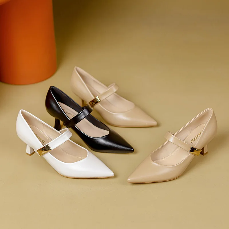 

Fashionable Elegant New Style Thin High Heel Pointed Toe Comfortable Single Strap Mary Jane Shoes for Women Soft Leather