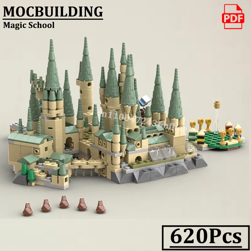 

Школьная модель микромасштаба MOCBUILDING, креативные кирпичи, средневековый замок, модель волшебного мира, строительные кирпичи, игрушки, подарок