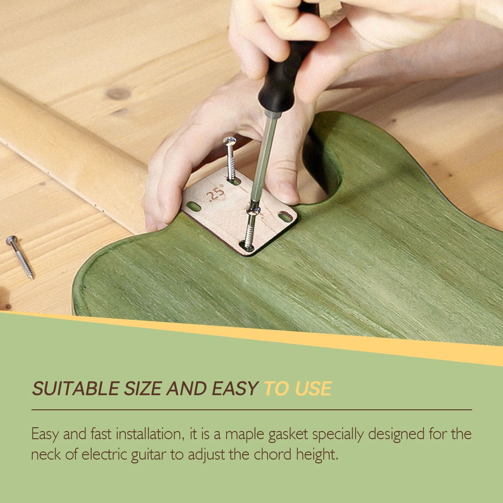 Guitar Neck Shims Set - 0.25°, 0.5°, 1° Wooden Shims for Bolt-On Neck Adjustment, Guitar Accessories