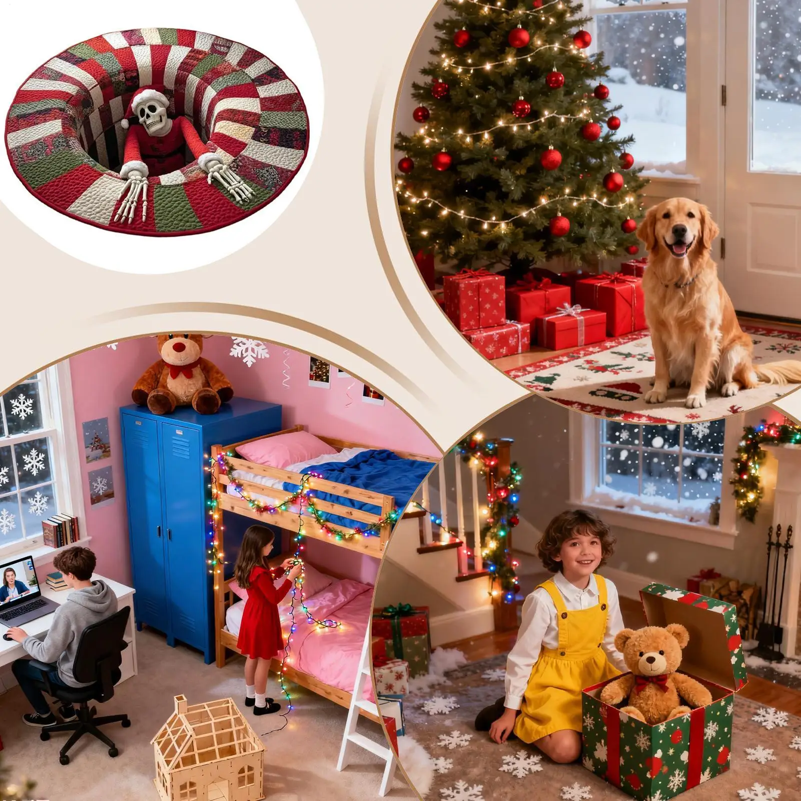 Christmas Rugs 3D Optical Christmas Mat Skull Non-Slip Visual Door Carpet For Kitchen Entryway Entrance Indoor Bathroom Bedroom