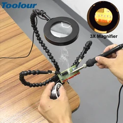 Toolour Third Hand Soldering Tool With 3X USB LED Light Magnifier 3PC Flexible Arms Helping Hands For Repairing Welding PCB Tool