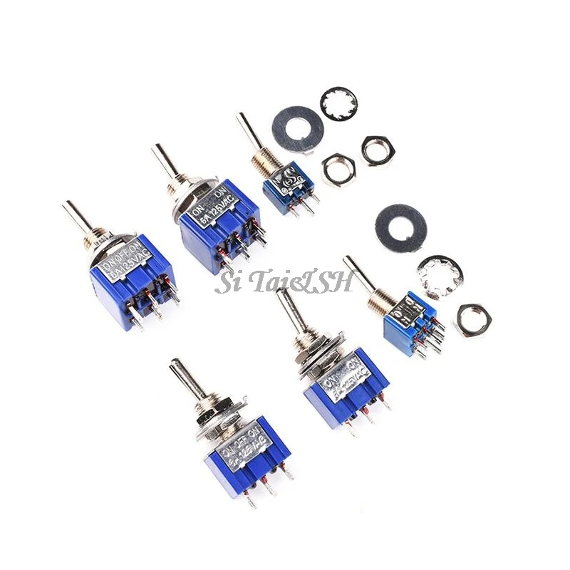 5PCS MTS-102 MTS-103 MTS-202 MTS-203 6A 125V Mini 3/6PIN ON-OFF/ON-OFF-ON Toggle Switches For Switching Lights Motors