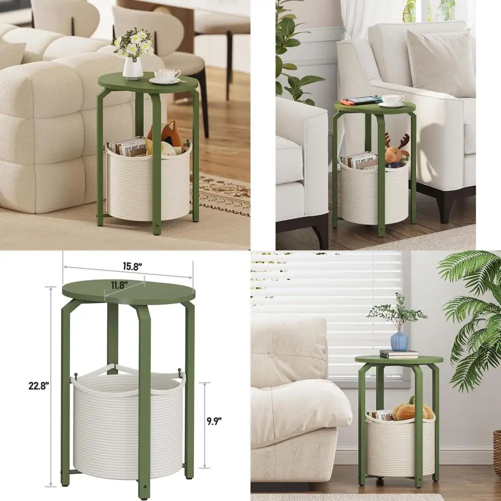 

Oval Storage Side Table for Living Room and Bedroom in Olive Green