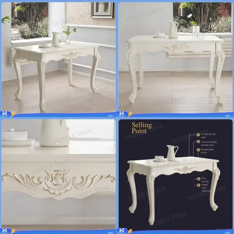 Modern Minimalist Dining Table European Carved Long Coffee Table Luxury Rectangle Corner Table Home Furniture