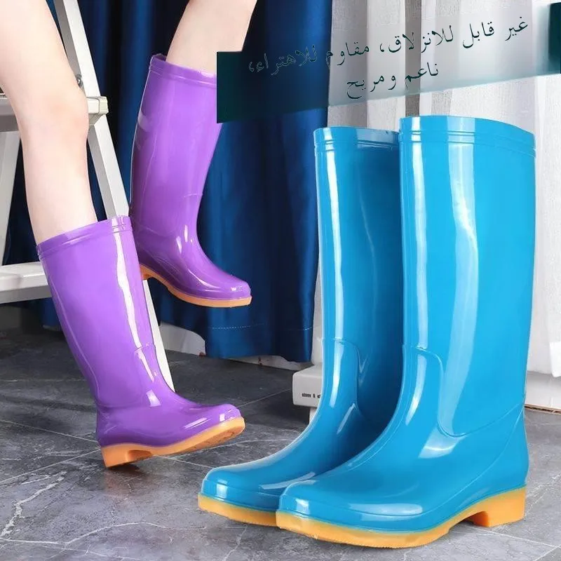 

Women's High-Tube Rain Boots Cow Tendon Bottom Work Shoes Kitchen Anti-Slip Rubber Shoes Fashionable Waterproof Outdoor Trave...