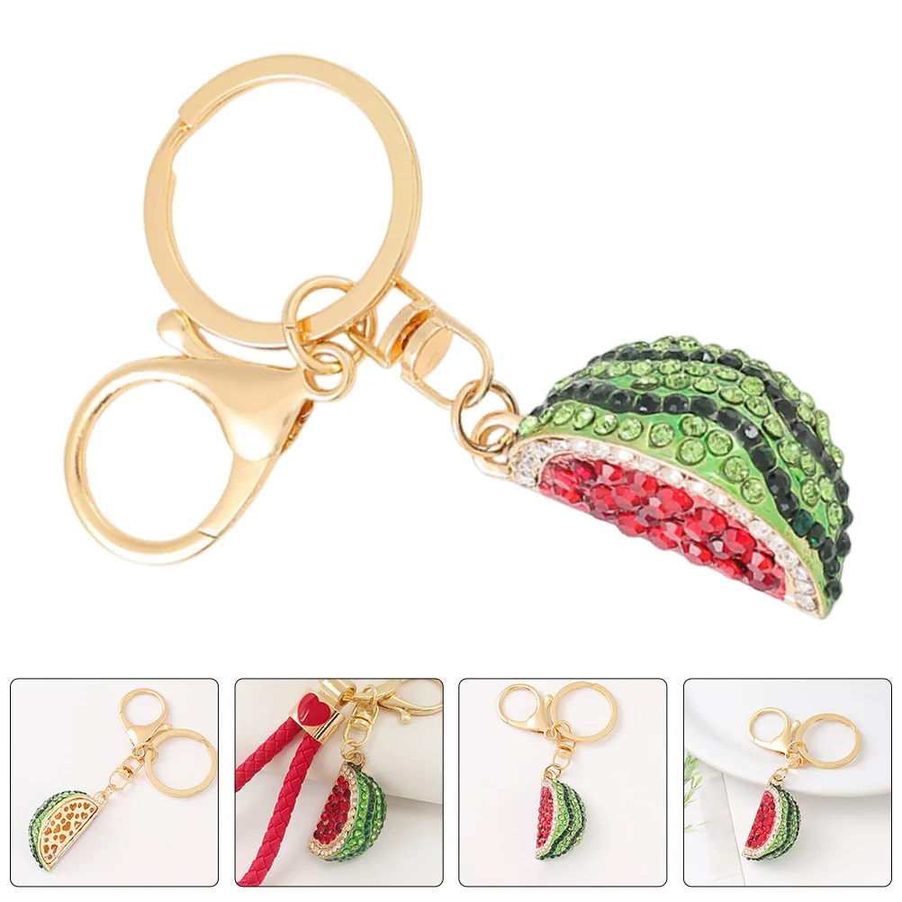 Zinc Alloy Watermelon Keychain Enamel Pendants Bling Rhinestone Keyrings Decor Bag Hanging nament Mini Watermelon Charm Fruit