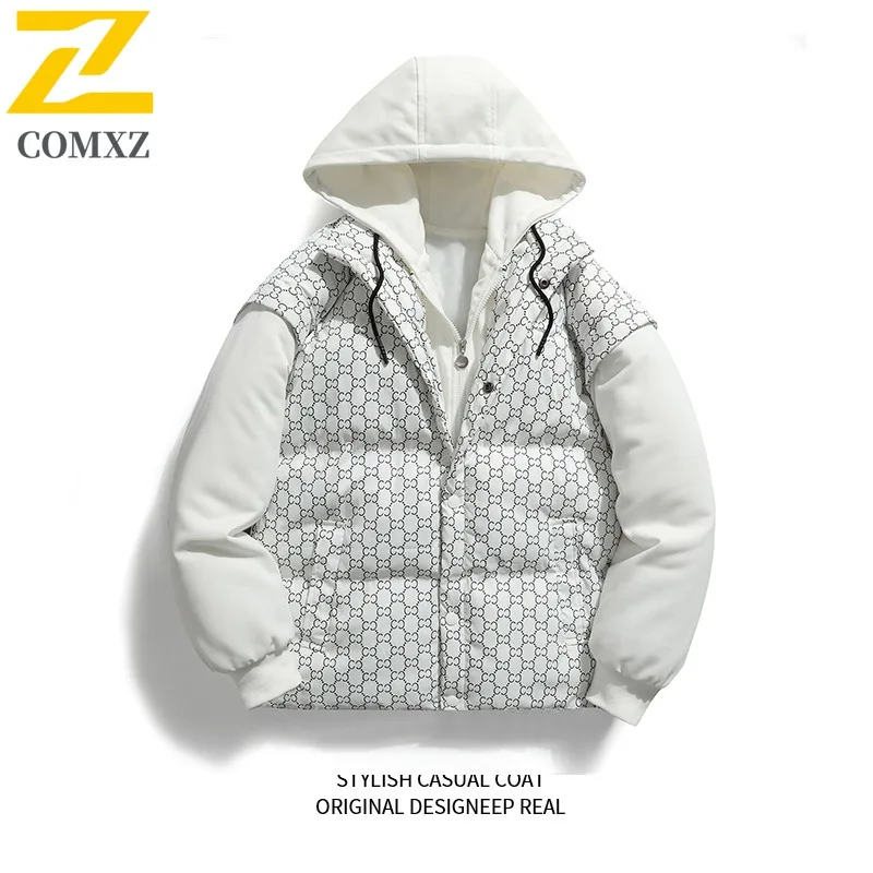 

COMXZ Мужская хлопковая стеганая куртка с капюшоном Минималистичная ветрозащитная лыжная снегоупольная повседневная городская стеганая куртка Теплая дорожная зимняя куртка