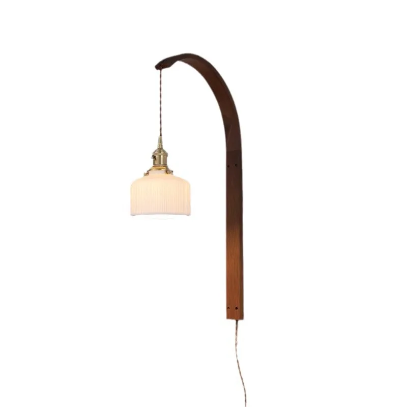 

Japanese-style wabi-sabi wind medieval zen homestay living room, study bedroom bedside walnut wall lamp night lamp