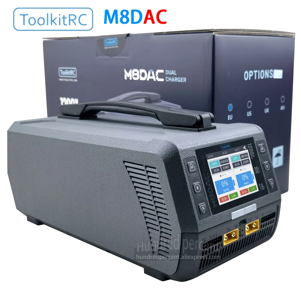 ToolkitRC M8DAC Intelligent Charger 2CH 1S 2S 3S 4S 5S 6S 7S 8S EU AC 1200W Model Car XT90 Lithium Battery Fast charging FPV