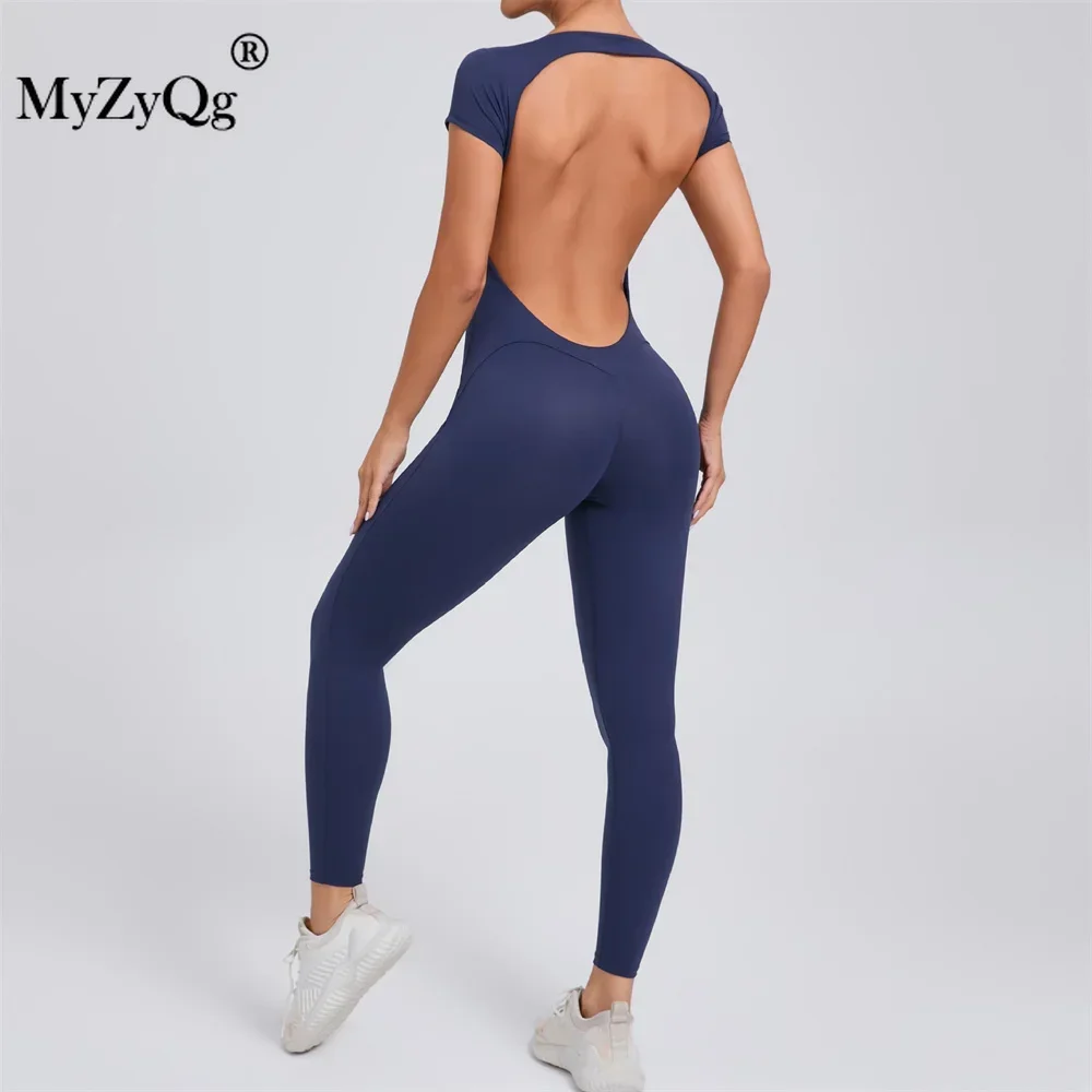 MyZyQg Women Ballet Dance Aerial Short Sleeve Yoga Jumpsuit High Elastic Fitness Sports Running Tracksuit Gym Sportswear