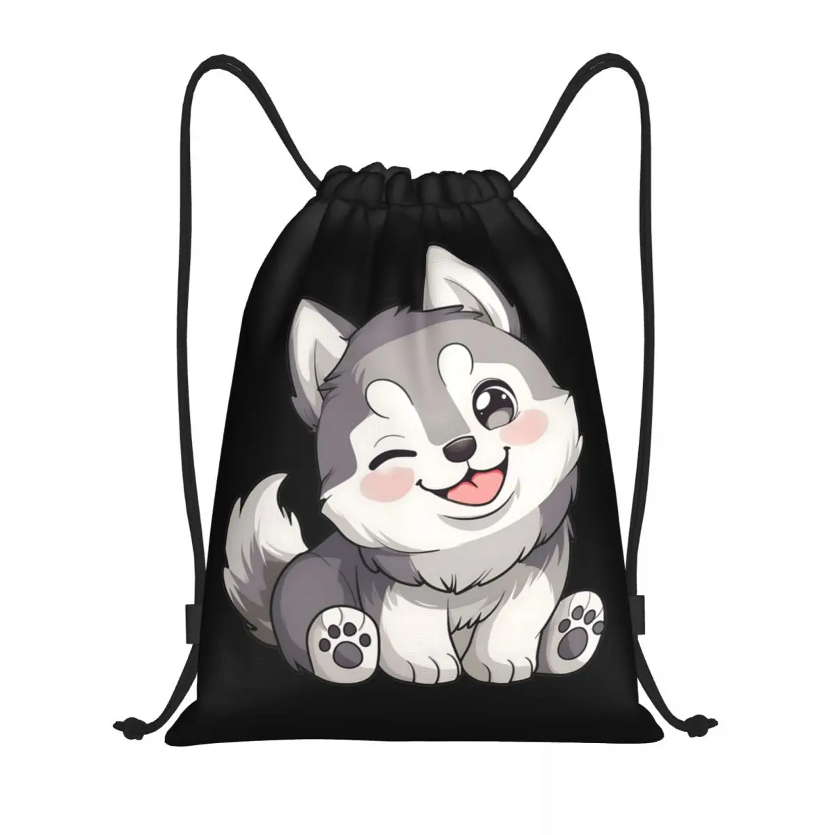 

Cute Winking Kawaii Husky Backpacks Fashion Drawstring Bags Shoes Bag Book Bags for Man Woman School
