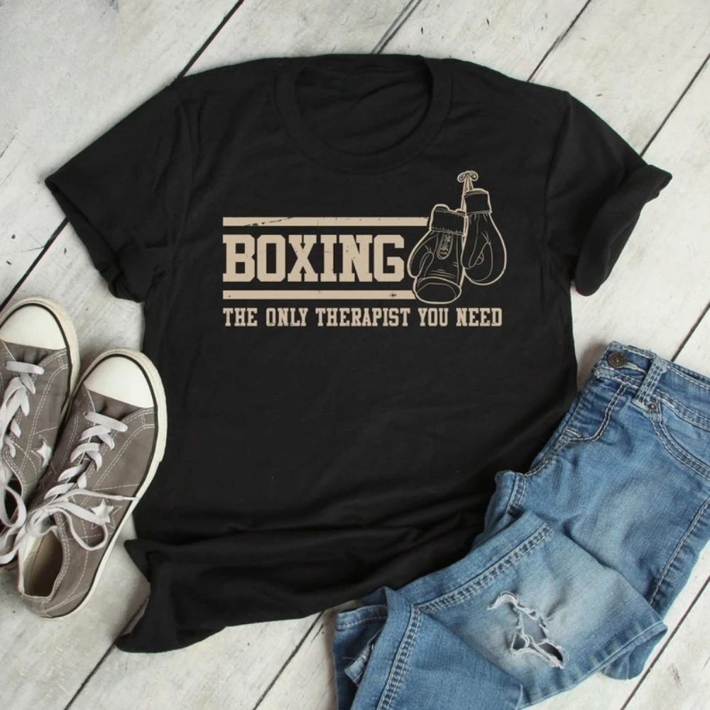 Boxing Shirt Only Therapist You Need Boxer MMA Fighter Tshirt Gym Tops Martial Arts Funny Boxing Gifts Men Clothing Cotton Tops