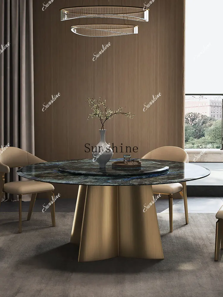 Natural marble round luxury high-end dining table with turntable simple and modern  FT