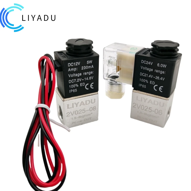 2V025-06 G1/8 Normally Closed NC Air Water Oil Solenoid Valve Coil Led 2 Port 2 Ways AC110V 220V 380V 12V 24V DC 2V025