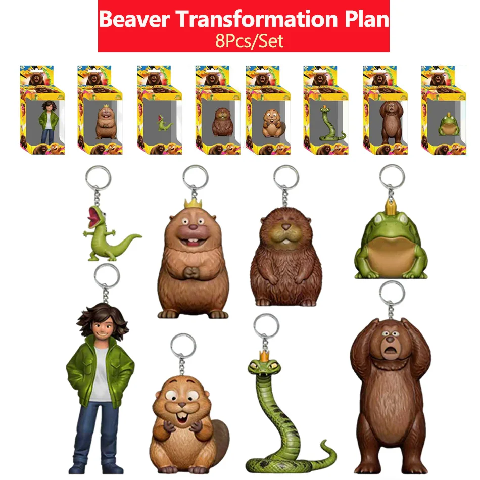 Beaver Transformation Plan, Ensemble de 8 figurines de décoration de voiture, Nouveauté 2026, Idée cadeau d'anniversaire, Jouets de collection