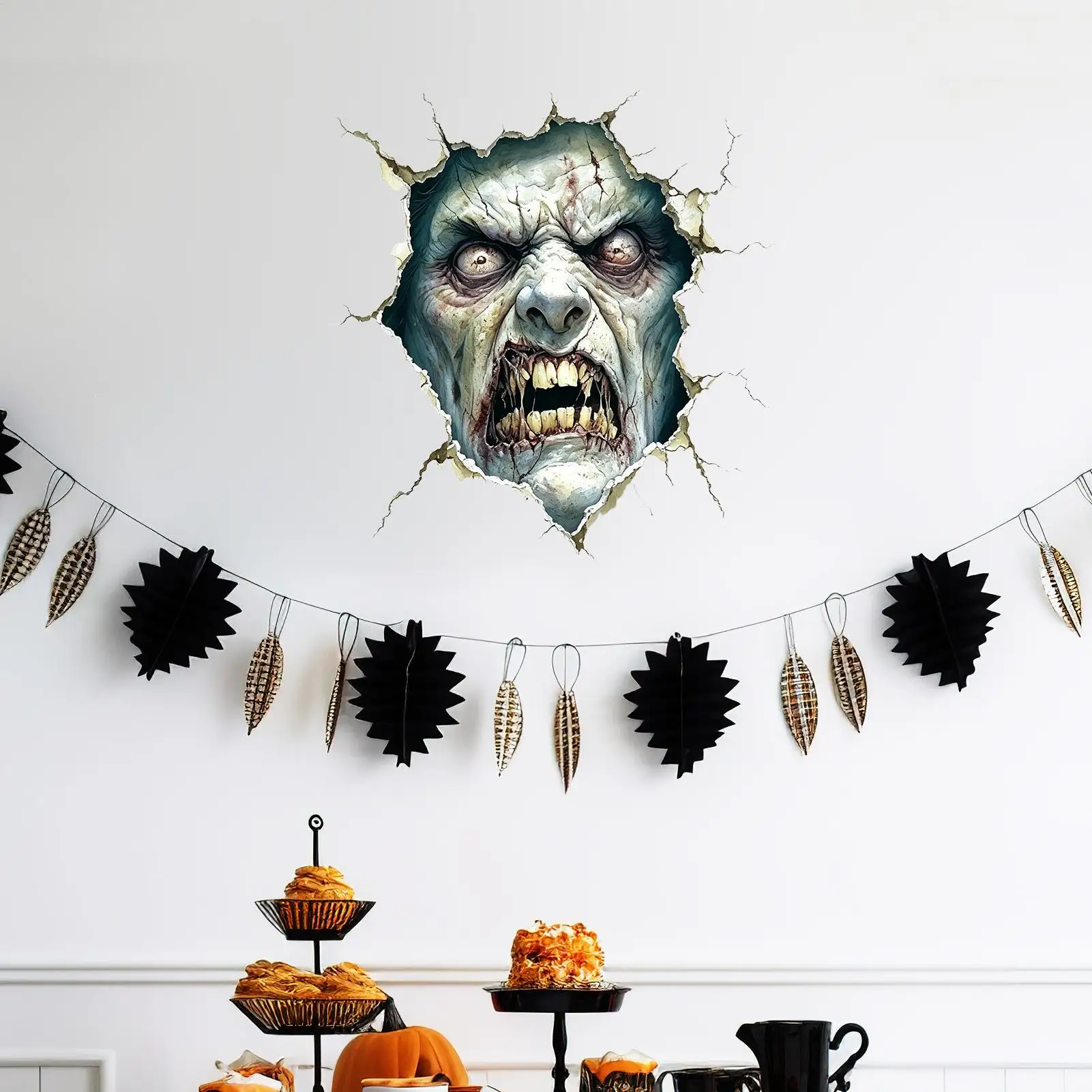 Wall Stickers Halloween Spooky Breaking Through Wall PVC Decoration Halloween Horror Wall Stickers For Living Room Background