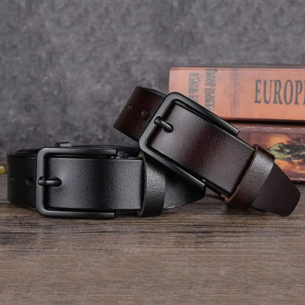 Luxury Genuine Leather Men Belt 110/115/120/125cm Alloy Pin Buckle Male Strap Thick Cowhide Vintage Waistband Jeans