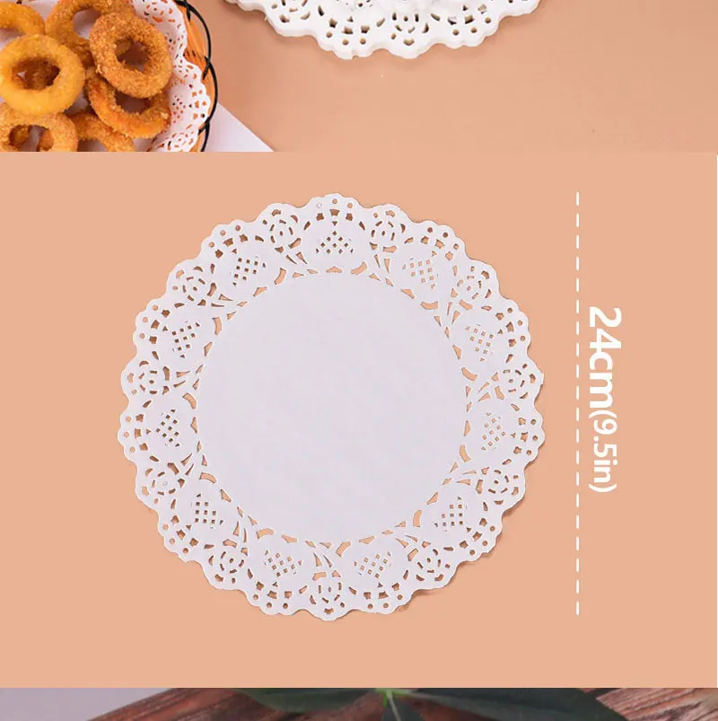 150Pcs Küche Gebratene Lebensmittel Spezielle Blume Boden Papier Öl-absorbierende Papier Backen Kuchen Pizza Snack Runde Haushalt Spitze papier Pad – Detail 3