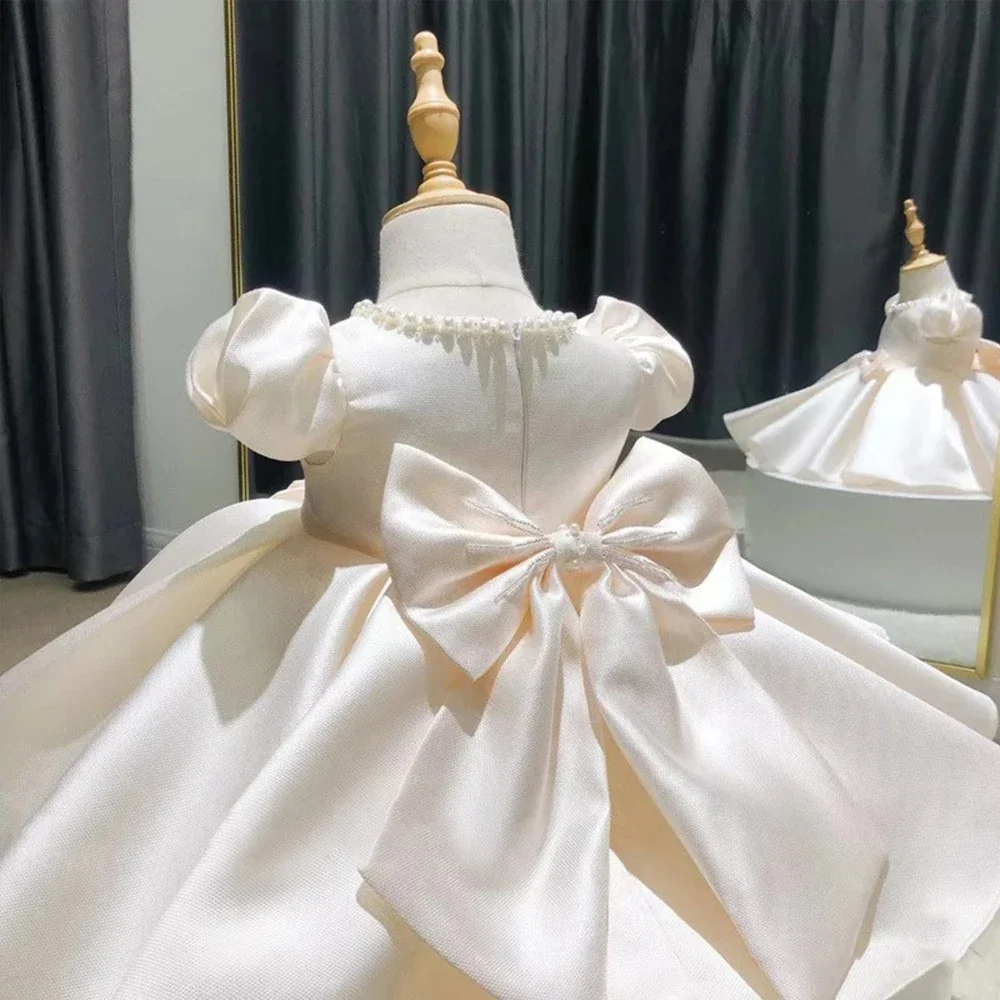 Vestido de fiesta de satén champán para niña, Vestidos elegantes para niños, ropa de princesa, vestido de cumpleaños de lujo, Vestidos de bebé de 1 a 8 años