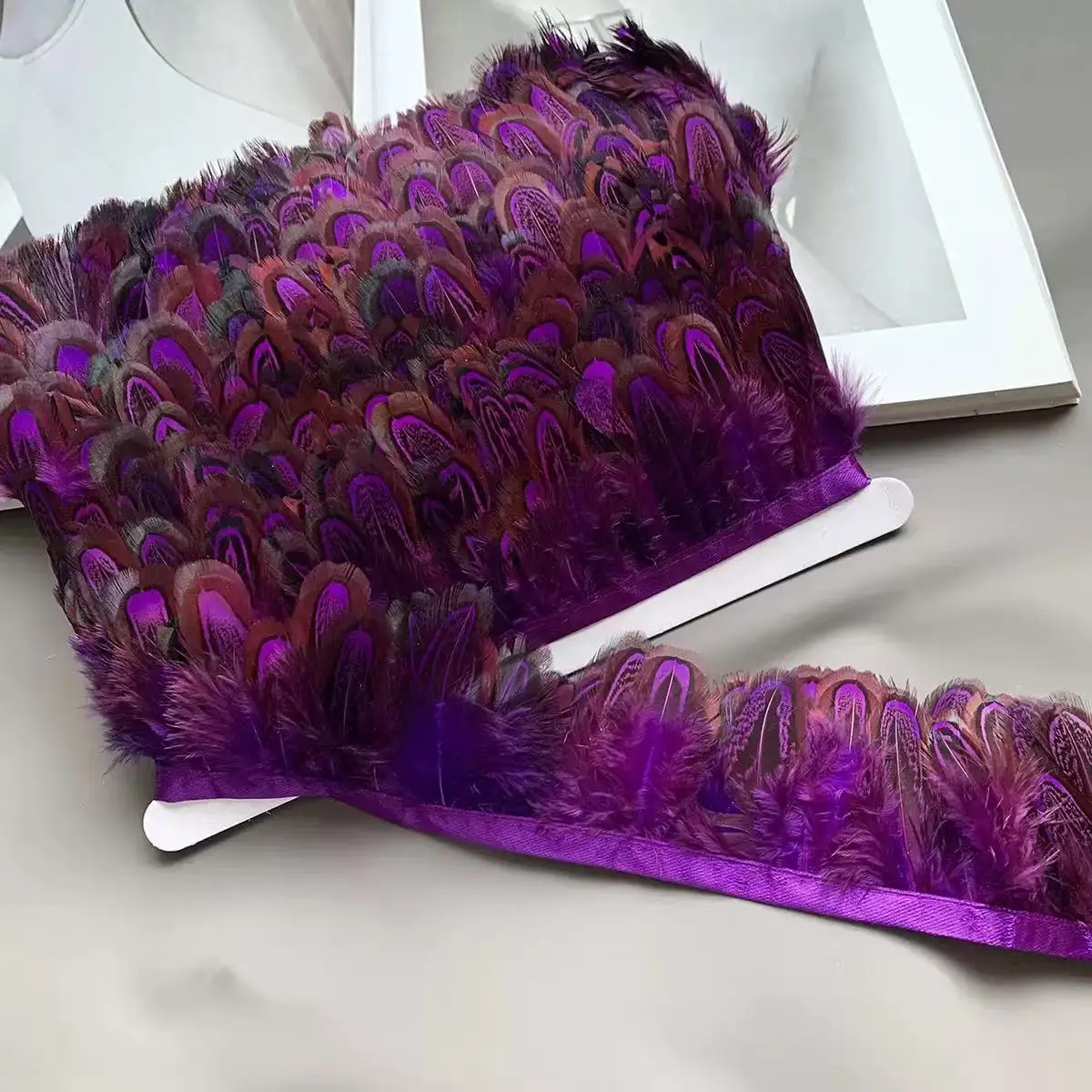 10Yards/Lot 5-6cm Height Purple Dyed Ringneck Pheasant Feather Fringe Trim  For Carnival Costume Sewing Decor