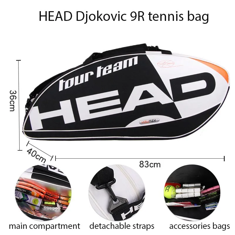 

Head Murray Tennis Bag Single Shoulder Independent Shoe Compartment Insulation 6/9 pieces Carry Strap Telescopic