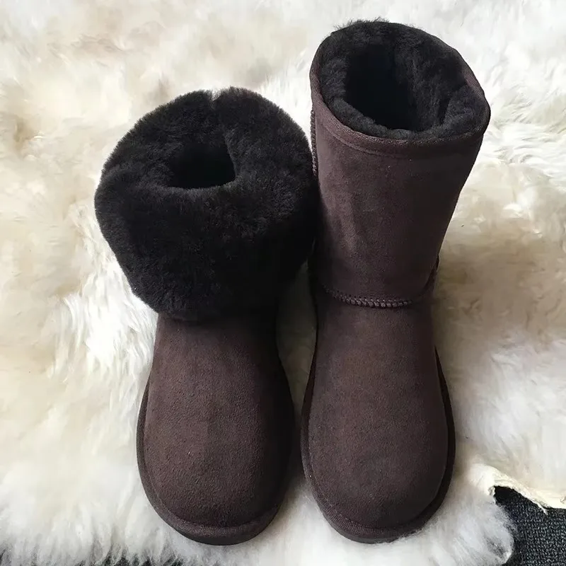 Top Quality Genuine Sheepskin Leather Women Snow Boots 100% Natural Fur Warm Winter Boots Non-slip Rubber Soles Lady Shoes