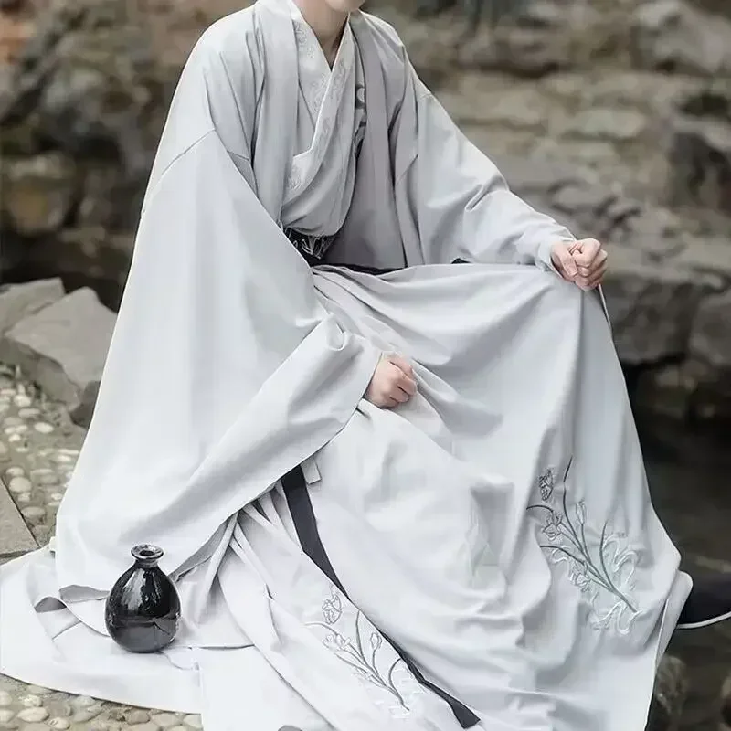 

2025 Hanfu Men&Women Chinese Traditional Embroidery Hanfu Sets Couples Carnival Cosplay Costume White&Gray Hanfu Sets Plus Size