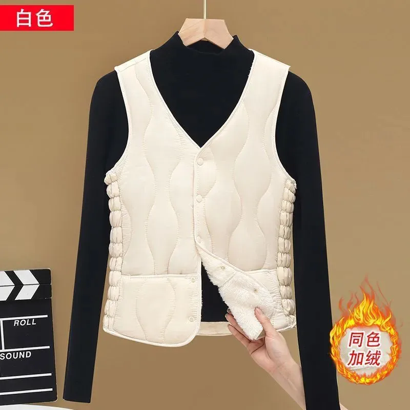 Fashion Short Velvet Thickened Cotton Vest For Women Autumn Winter Waistcoat New Korean Version Slim Warm Vest Jacket Female