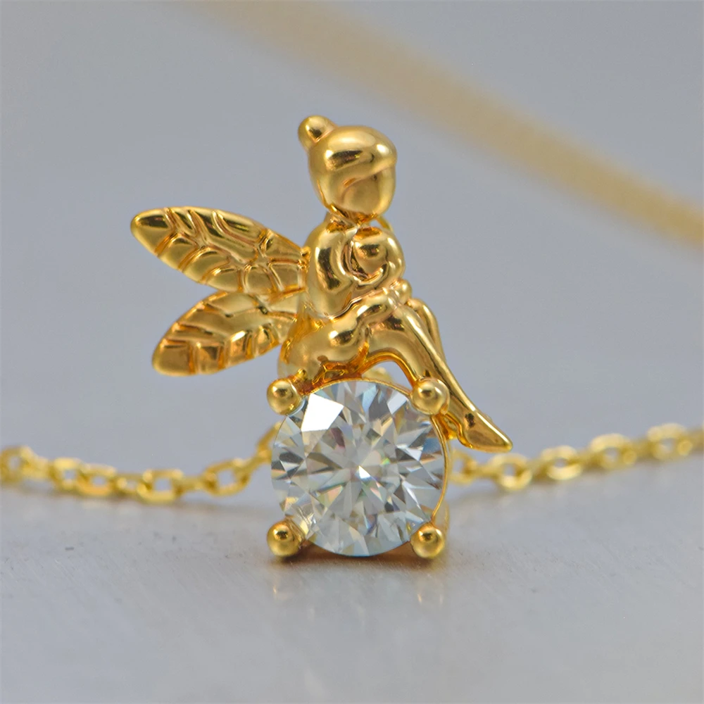 Imagem -02 - Angel Girl Pendant For Girl Real 18k Gold Moissanite Pendant Estilo Simples Fine Jewelry Festival Grande Presente Nova Moda Au750 1ct